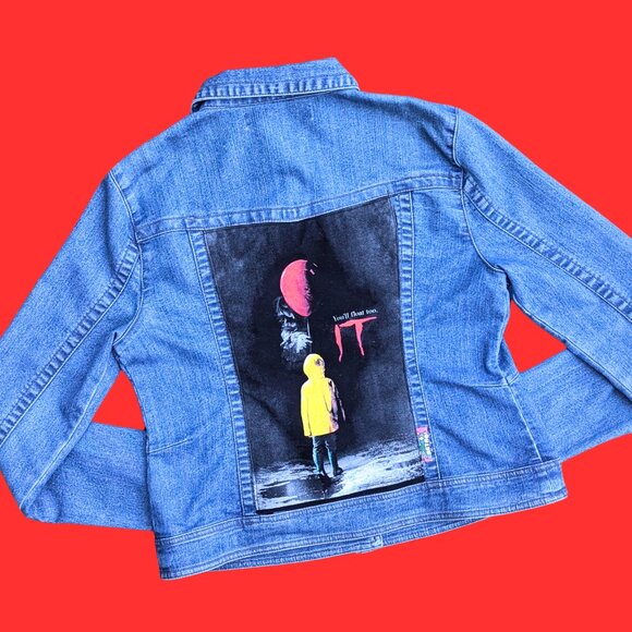 Handmade, Upcycled Stephen King's It The Movie Denim Jacket Size M - Picture 1 of 4